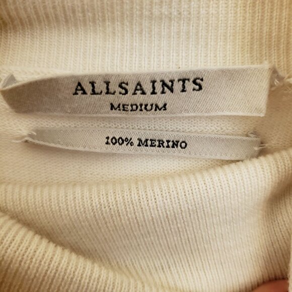 AllSaints Oversize Merino Wool Cream Turtleneck Sweater w Satin Drape Size M - Picture 7 of 11